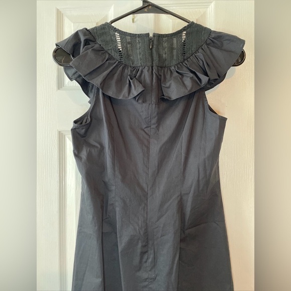 J.Crew Ruffle Neck Black‎ Shift Dress 100% Cotton Size 00 - Picture 7 of 15